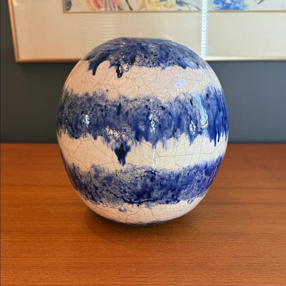 Hand Crafted Indigo and Ivory Ceramic Sphere - Picture 5 of 6